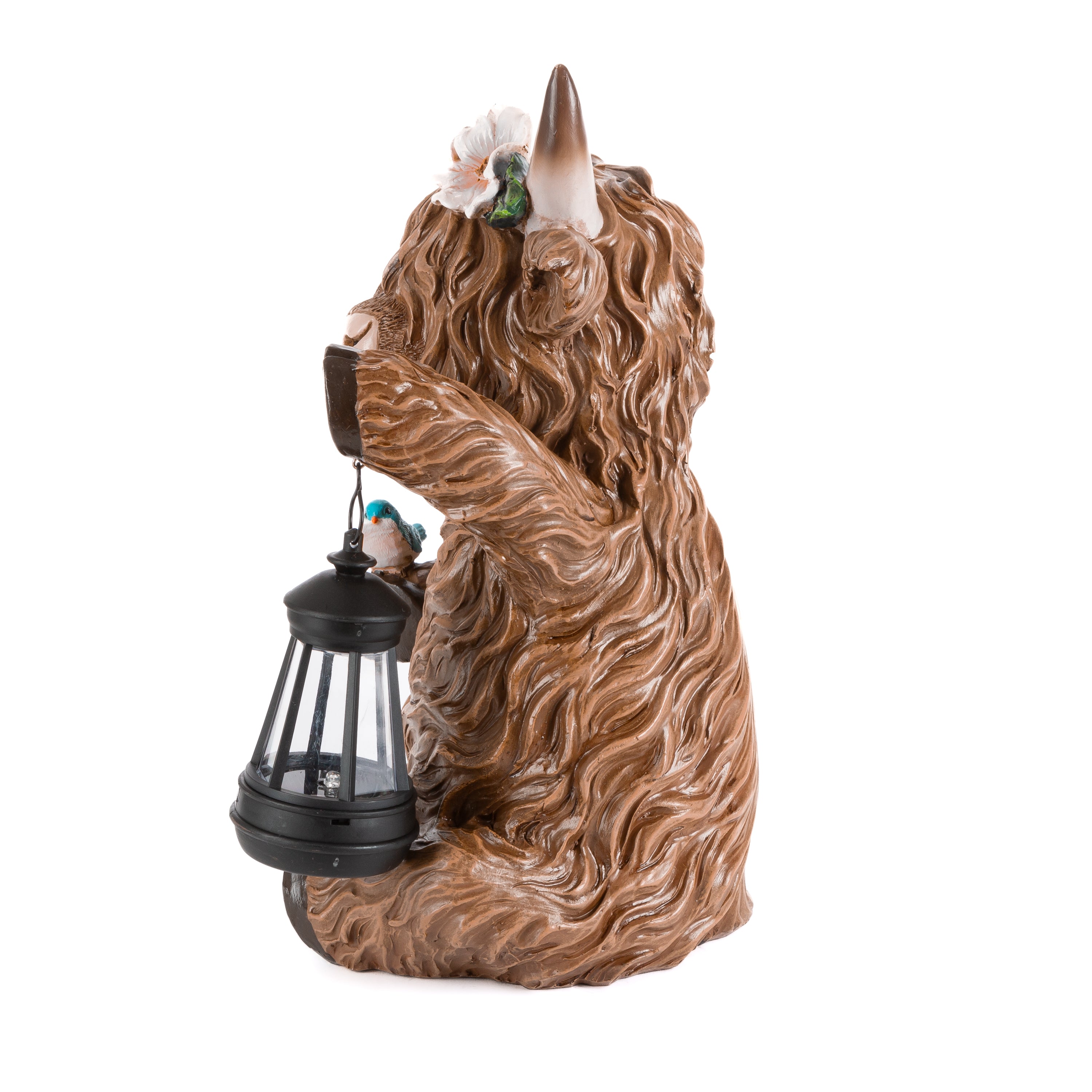 12.4 inch Solar Lighted Resin Highland Cow with Lantern